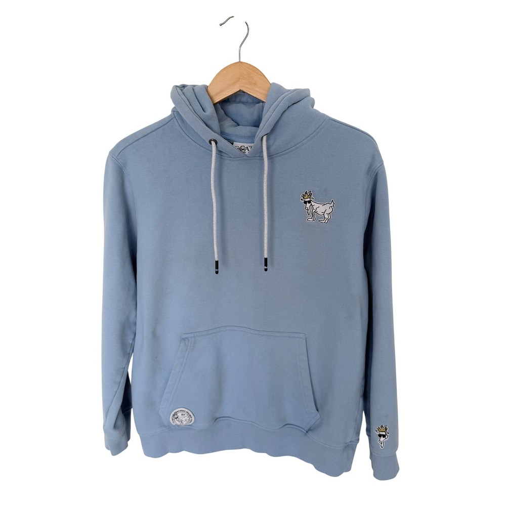 GOAT USA Pullover Hoodie Light Blue Chuck Logo Sweatshirt Medium Mens